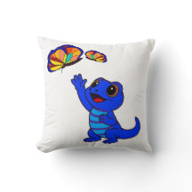 Schattige Blauwe Cartoon Hagedis die naar Vlinders