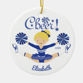 Schattige Blauwe Cheer Blonde Cheerleader Persoonl Keramisch Ornament