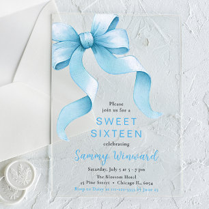Schattige Blauwe Coquette Strik Sweet Sixteen Acryl Uitnodigingen
