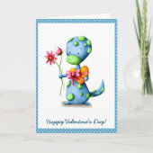 Schattige Blauwe Dino Valentijnsdag Kaart (Voorkant)