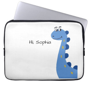 Schattige Blauwe Dinosaur - Aangepaste Naam Sophia Laptop Sleeve