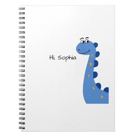 Schattige Blauwe Dinosaur - Aangepaste Naam Sophia Notitieboek (Voorkant)