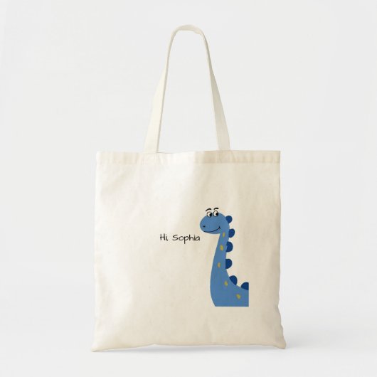 Schattige Blauwe Dinosaur - Aangepaste Naam Sophia Tote Bag (Voorkant)
