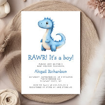 Schattige Blauwe Dinosaur Boy Baby Shower