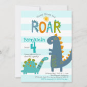 Schattige Blauwe Dinosauriërs Stamp Chomp Brul Jon Kaart (Voorkant)