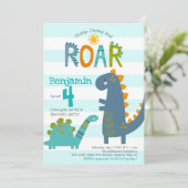 Schattige Blauwe Dinosauriërs Stamp Chomp Brul Jon Kaart (Staand voorkant)