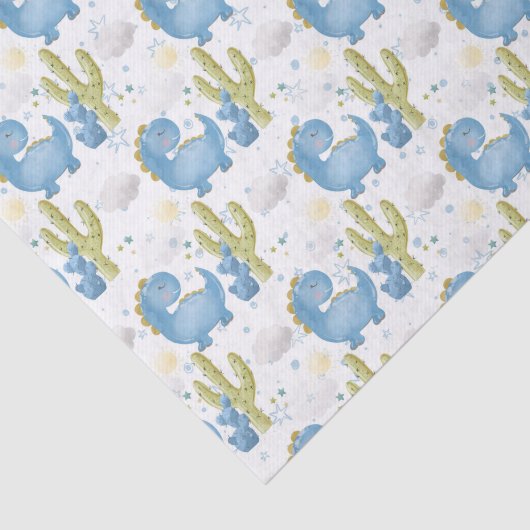 SCHATTIGE BLAUWE DINOSAURS EN GROENE CACTUS TISSUEPAPIER (Detail)