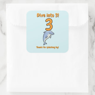 Schattige Blauwe Dolfijn 3e Verjaardag Duik in 3 Vierkante Sticker