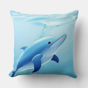 Schattige Blauwe Dolfijn Speelt Gelukkig in Water Kussen