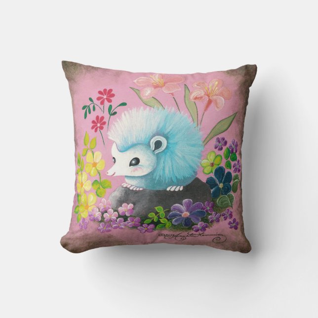 Schattige Blauwe Egel Kussen (Voorkant)