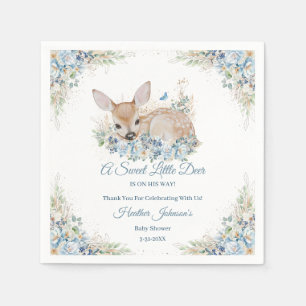 Schattige blauwe en beige bloemende herten baby sh servet