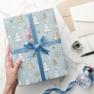 Schattige Blauwe en Gouden Kerstmis Cadeaupapier