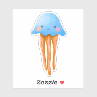 Schattige Blauwe en Oranje Kwallen Sticker