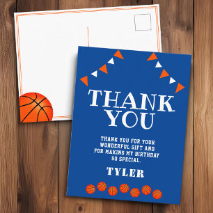 Schattige blauwe en oranje sport basketbal verjaar briefkaart