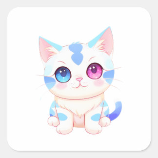Schattige Blauwe en Roze-Eyed Kat Vierkante Sticker
