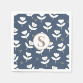 Schattige blauwe en witte bloemrijke monogram naam servet (Voorkant)