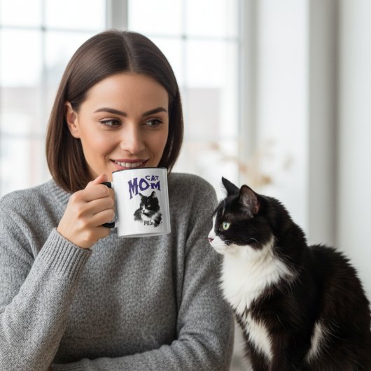 Schattige Blauwe en Zwarte KATTENMOEDER Personalis Mok