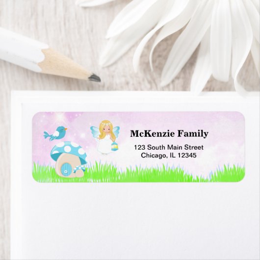 Schattige blauwe fee etiket (Insitu)