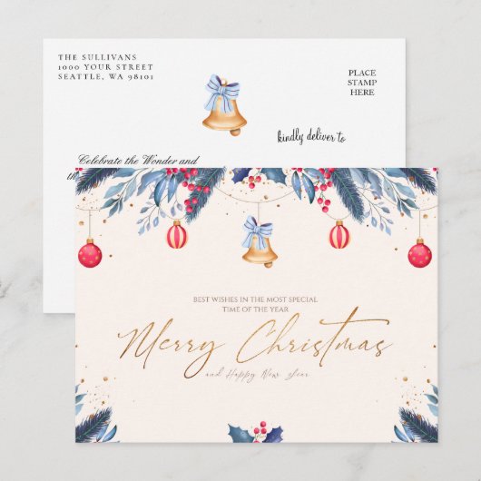 Schattige blauwe feestdag briefkaart (Voorkant / Achterkant)