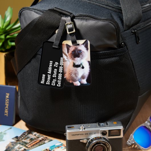 Schattige blauwe gelaatsmasker keukenfoto bagagelabel (Voorkant /achterkant)