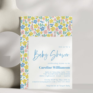 Schattige Blauwe Gele Vintage Bloemachtige Baby Sh Kaart