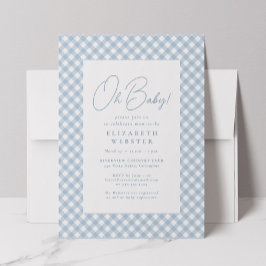 Schattige blauwe geruite eenvoudige babyshower kaart