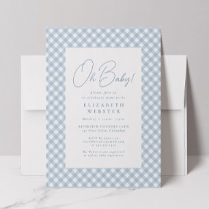 Schattige blauwe geruite eenvoudige babyshower kaart