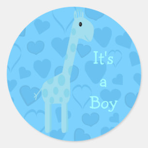 Schattige Blauwe Giraffe & Harten Zijn Een Jongen  Ronde Sticker