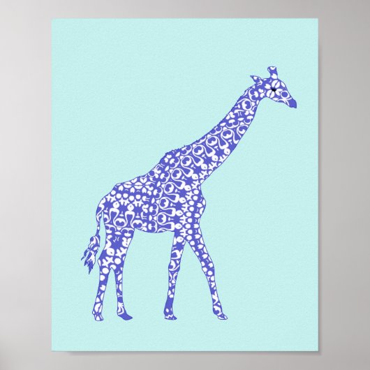 Schattige Blauwe Giraffe Kinderen Poster (Voorkant)