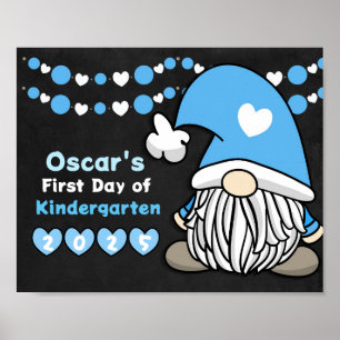 Schattige Blauwe Gnome Eerste Dag Van School Schoo Poster