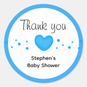 Schattige Blauwe Hart Baby Shower Bedankt Ronde Sticker