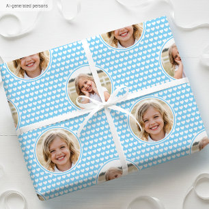 Schattige Blauwe Hartjes Kinderverjaardag Foto Cadeaupapier