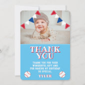 Schattige blauwe honkbal foto verjaardag voor kind bedankkaart (Voorkant)