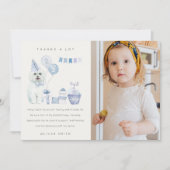 Schattige Blauwe Jongens Hond Verjaardagsfoto Fees Bedankkaart (Voorkant)