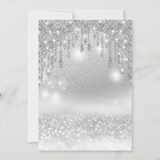 Schattige blauwe jurk zilverglitterij druppelt omb kaart (Achterkant)