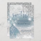 Schattige blauwe jurk zilverglitterij druppelt omb kaart (Voorkant / Achterkant)