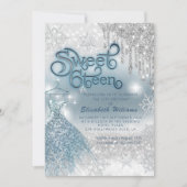 Schattige blauwe jurk zilverglitterij druppelt omb kaart (Voorkant)