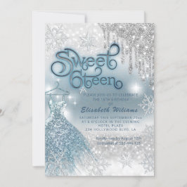 Schattige blauwe jurk zilverglitterij druppelt omb kaart