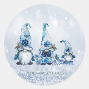 Schattige blauwe kabouters, Blauwe bokeh Ronde Sticker