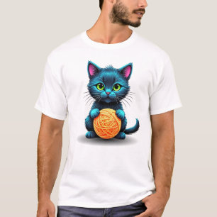 Schattige Blauwe Kat met Garentbal T-shirt