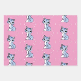 schattige blauwe kat roze inpakpapier vel