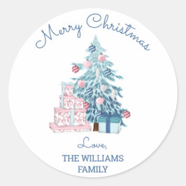 Schattige Blauwe Kerstboom Prettig Kerstfeest Ronde Sticker