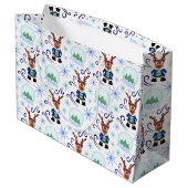 Schattige Blauwe Kinderen Kerst Rendier Groot Cadeauzakje (Achterkant Gekanteld)