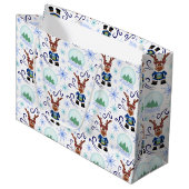 Schattige Blauwe Kinderen Kerst Rendier Groot Cadeauzakje (Voorkant Gekanteld)