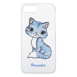 Schattige blauwe Kitten Big Eyes personaliseer iPhone 8/7 Hoesje