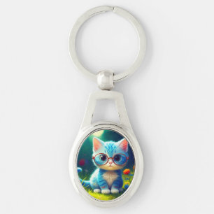 Schattige Blauwe Kitten met Bril-47067 Sleutelhanger