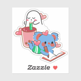 Schattige Blauwe Koala Schrijft & Boba Thee Slapen Sticker