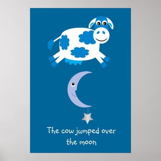 Schattige Blauwe Koe Sprong Over De Maan Poster (Voorkant)