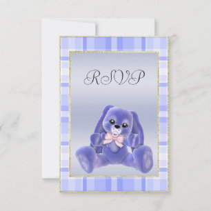 Schattige Blauwe Konijn Baby Shower RSVP Kaartje
