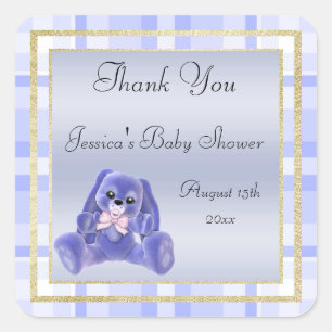 Schattige Blauwe Konijn Bedankt Baby Shower Vierkante Sticker